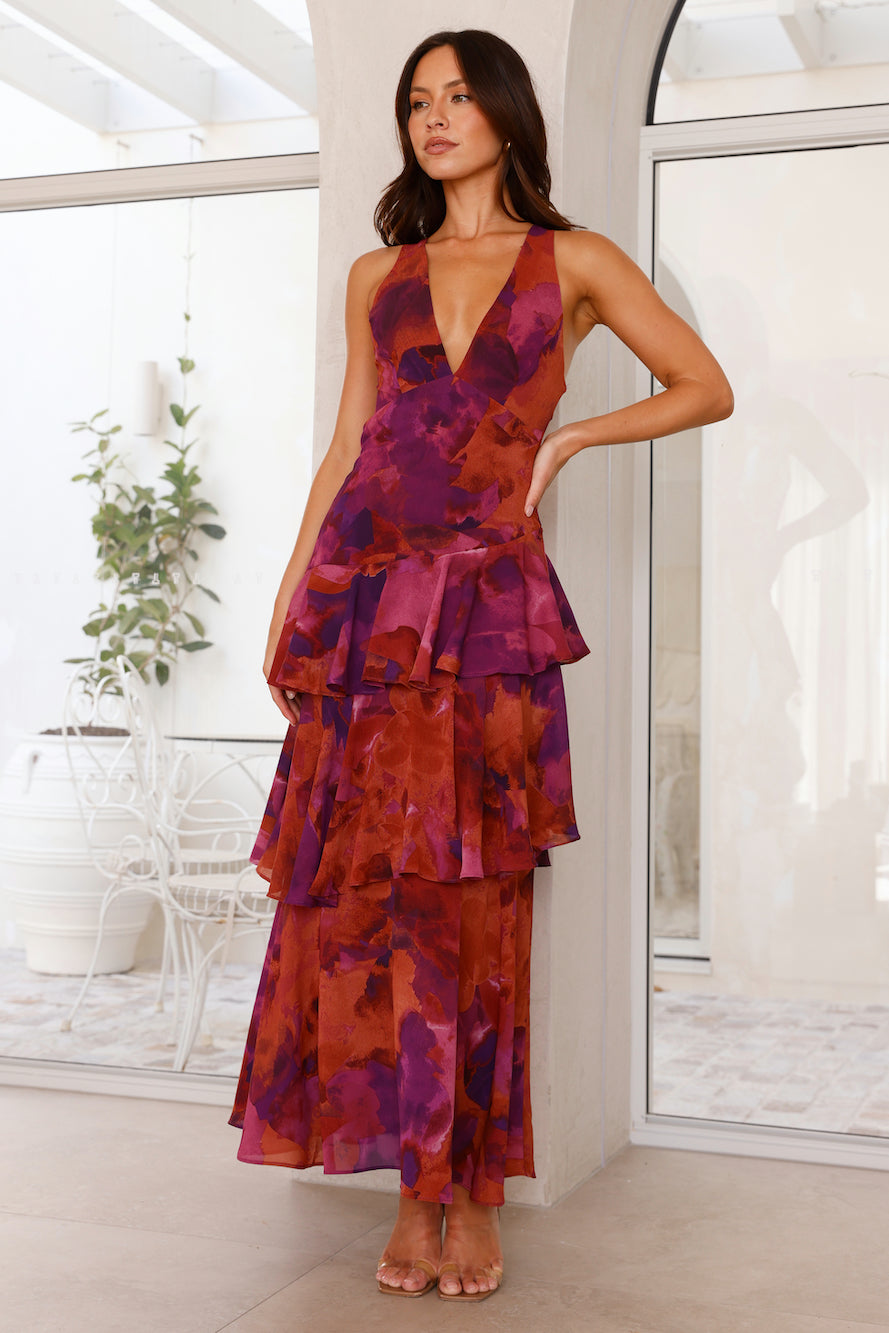 Stunning women's party floral maxi dress with elegant tiered detailing, a must-have for summer.