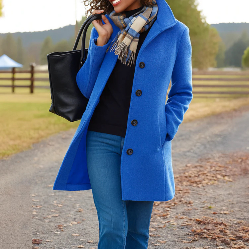 Women's elegant Timeless Button-Up Long Coat, a classic and stylish winter jacket option