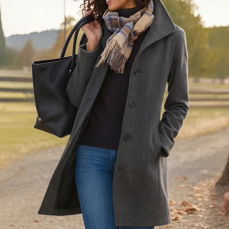 Classic Timeless Button-Up Long Coat for women, versatile outerwear with an elegant touch