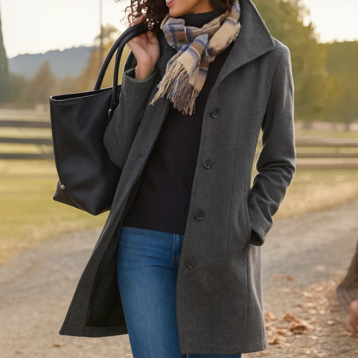 Classic Timeless Button-Up Long Coat for women, versatile outerwear with an elegant touch