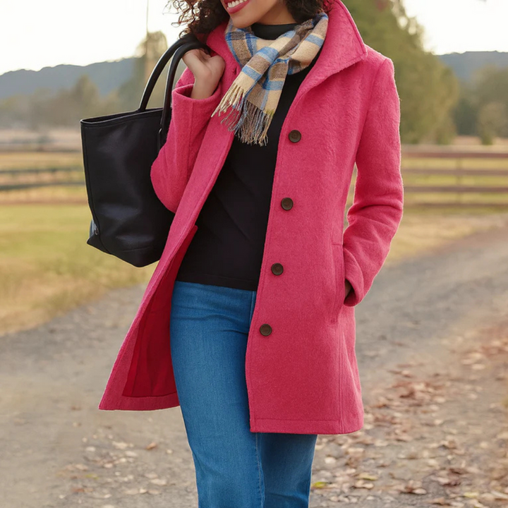 Fashionable women's Timeless Long Coat, button-up design, ideal elegant outerwear for winter