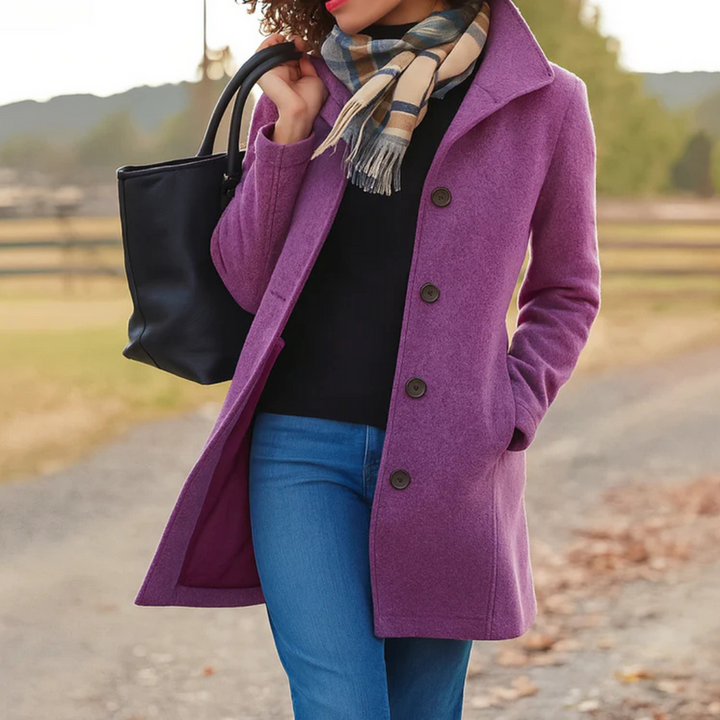 Graceful women's long button-up coat, timeless style, perfect for autumn and winter fashion