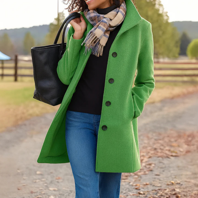 High-quality women's Timeless Button-Up Long Coat, offering classic elegance and warmth