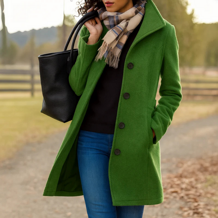 Chic women's long coat with button-up closure, a timeless outerwear piece for any wardrobe