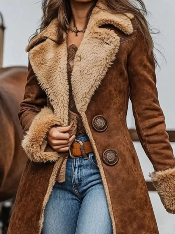 Classic style women's long trench coat with button front, perfect elegant outerwear for ladies' transitional wear.