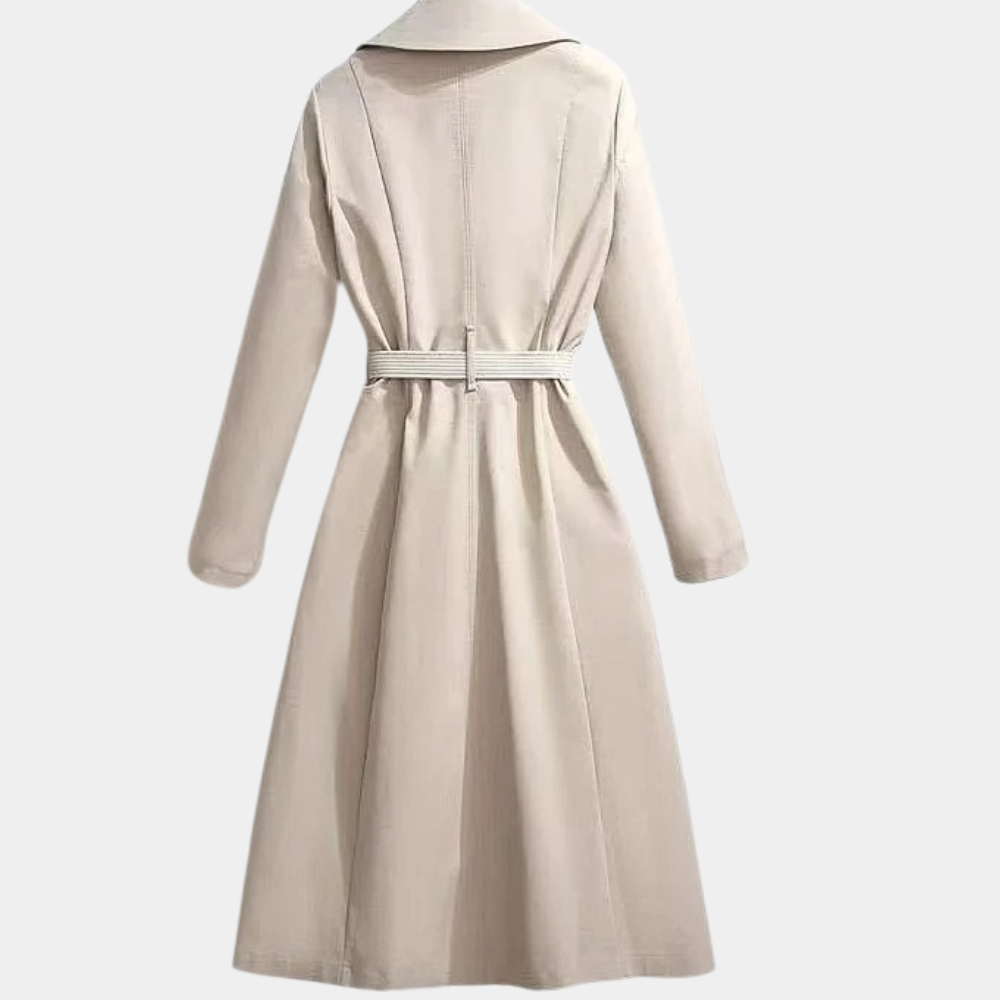 Elegant women's trench coat with a versatile tie belt, perfect for chic spring & fall outerwear.