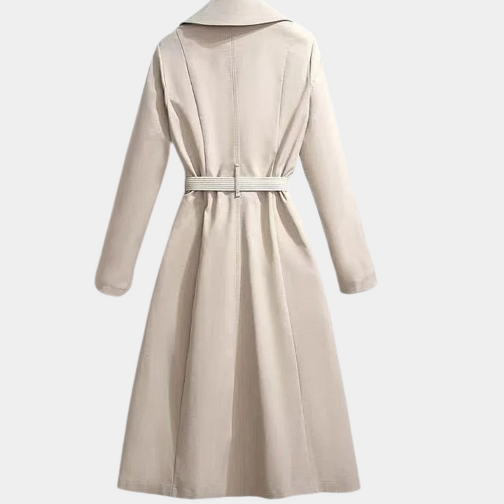 Elegant women's trench coat with a versatile tie belt, perfect for chic spring & fall outerwear.