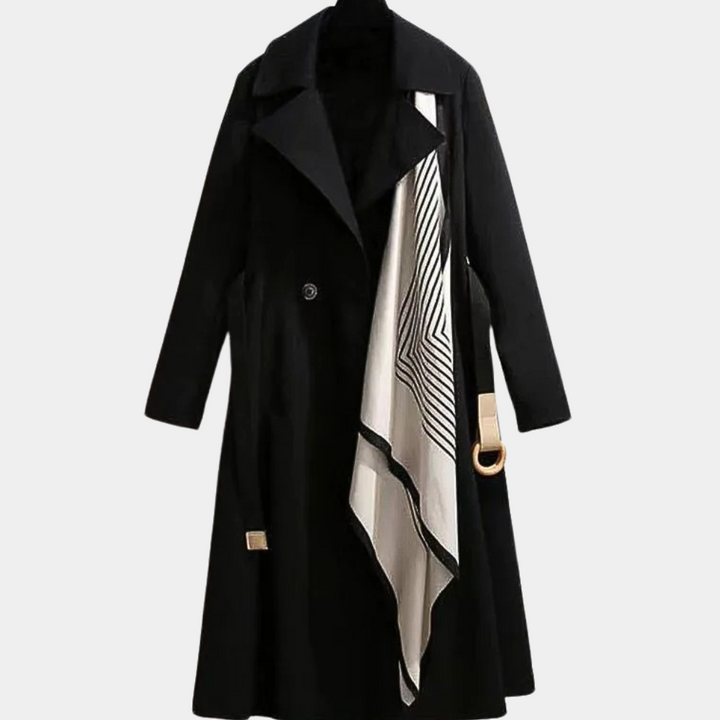 Classic women's trench coat, ideal for elegant workwear or versatile casual fall & spring fashion.