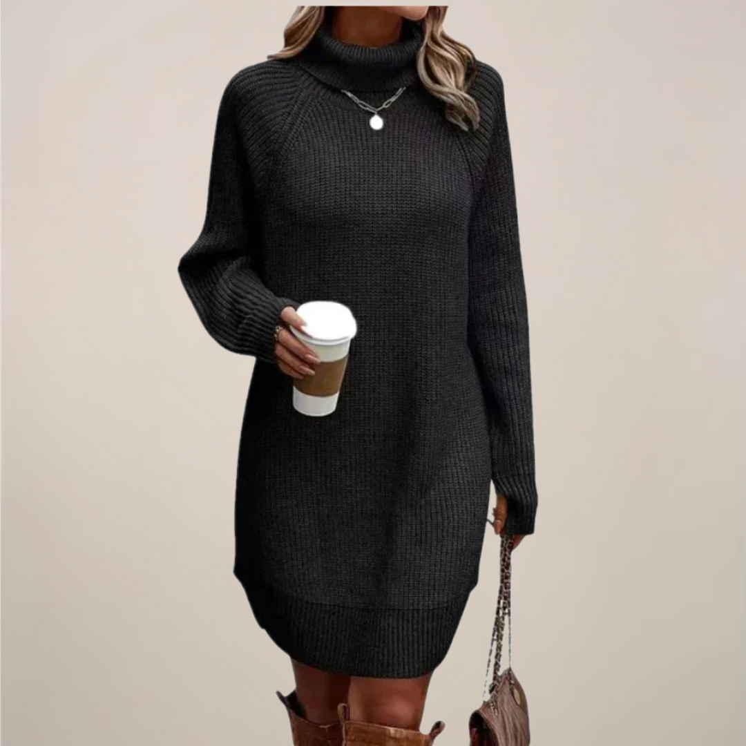 Cozy women's long sleeve turtleneck sweater dress, a fashionable and warm winter midi knit