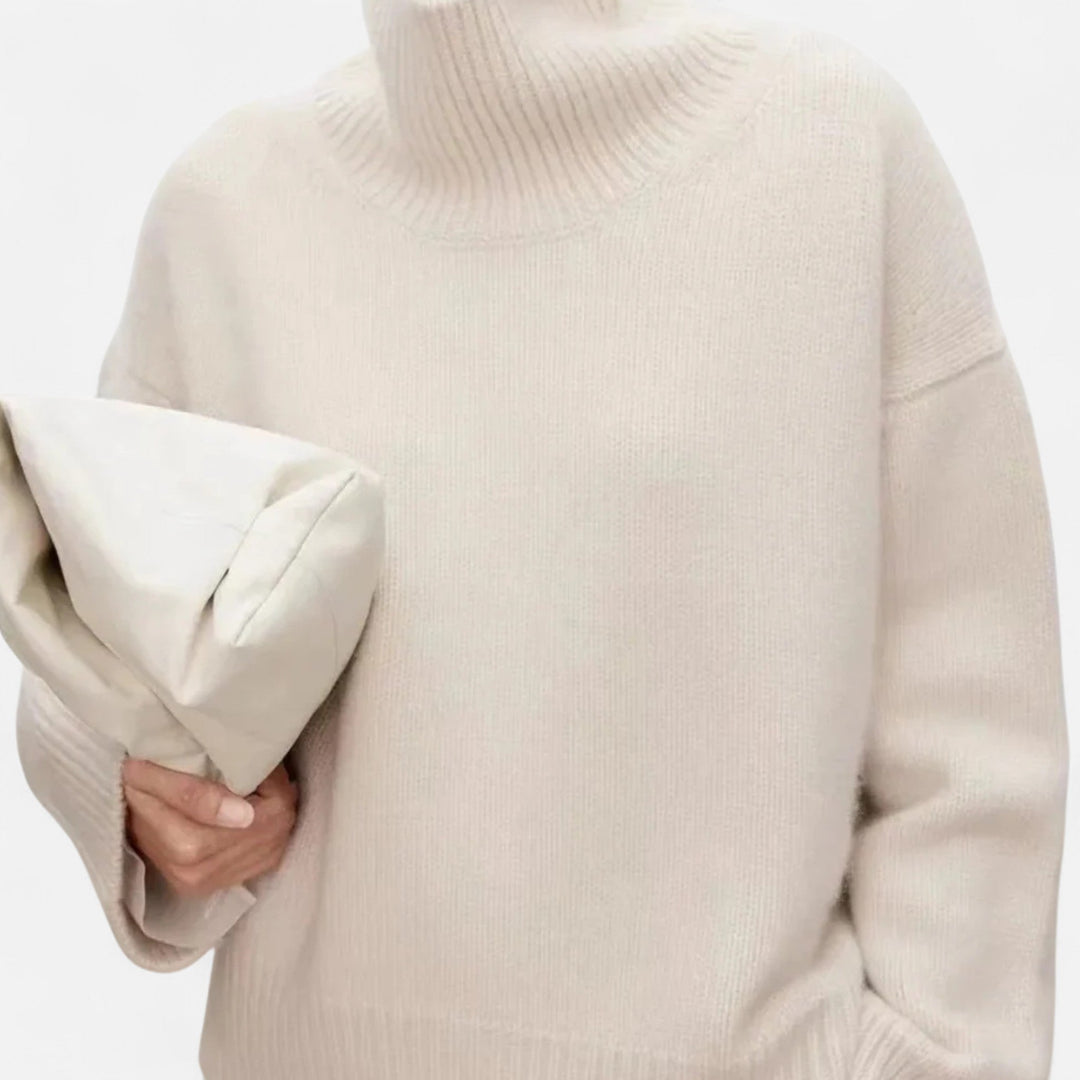 Black women's turtleneck sweater. Timeless long sleeve knit top for elegant warmth & stylish winter outfits.