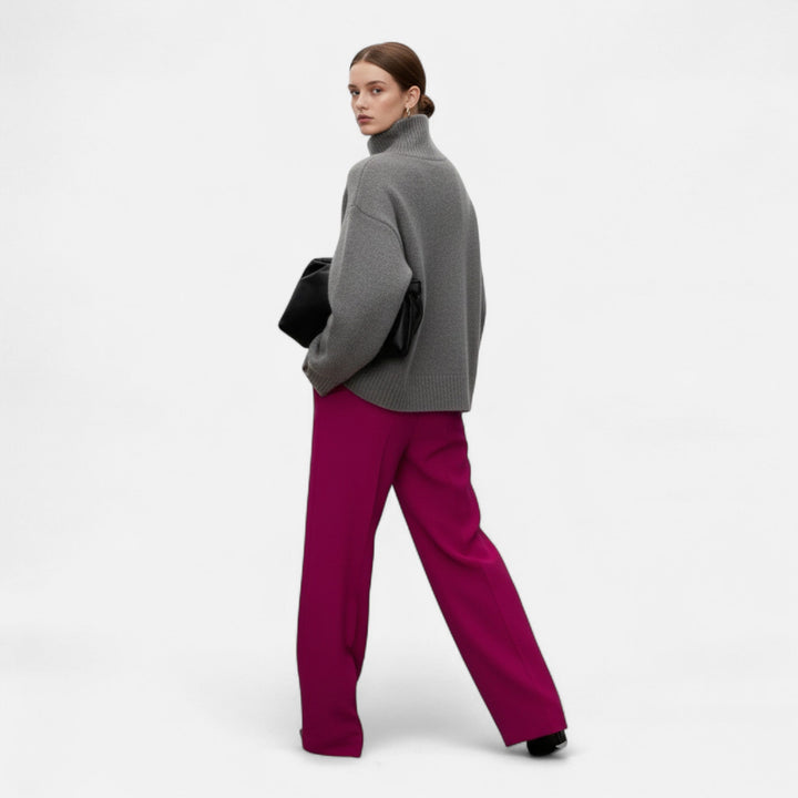 Khaki women's turtleneck sweater. Elegant & cozy long sleeve knit, perfect for classic winter style.