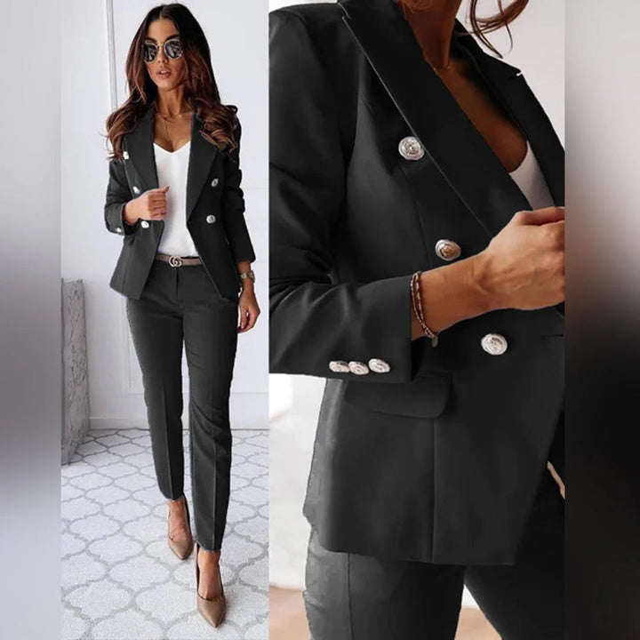 New women's polyester blazer suit set, perfect for spring fashion and professional summer outfits.