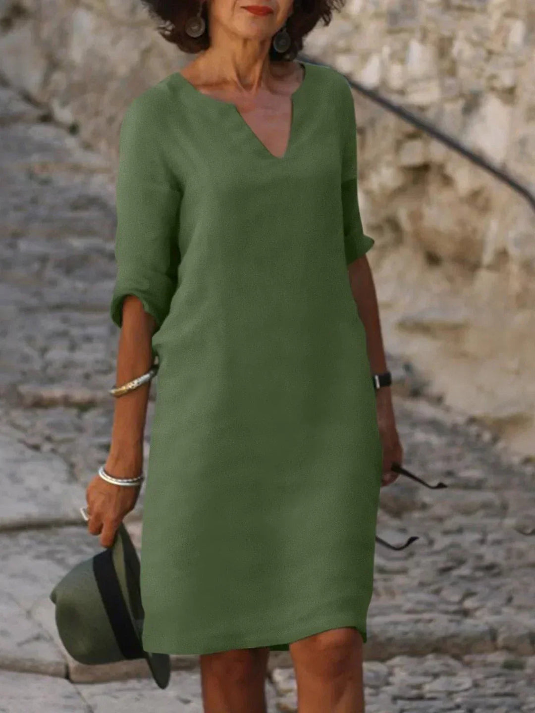 Comfortable & flattering women's V-neck formal dress. Elegant for weddings, parties, or special occasions.