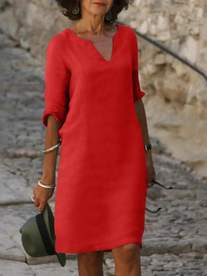Bymayberry women's elegant V-neck dress, versatile for formal events, weddings, and party wear. Comfortable fit.