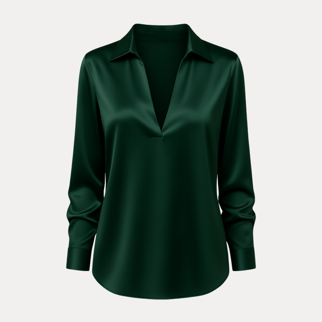 Elegant women's V-neck long sleeve blouse, perfect for office wear & professional attire.
