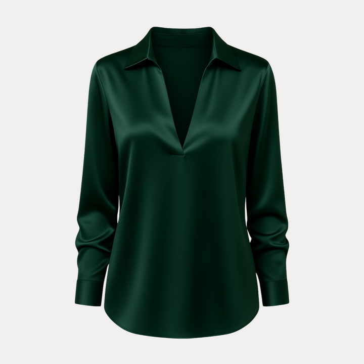 Elegant women's V-neck long sleeve blouse, perfect for office wear & professional attire.