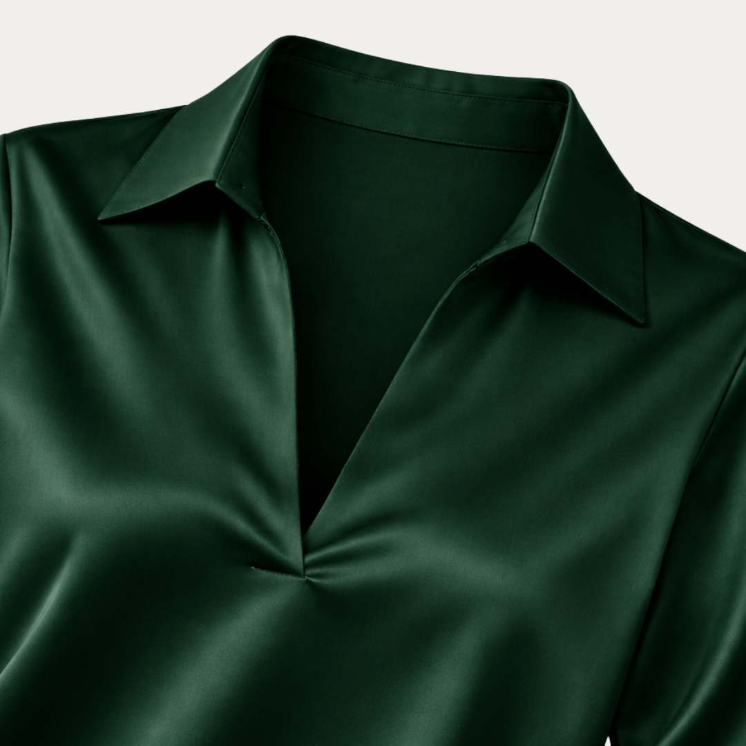 Cuff detail: Elegant long sleeve blouse for women, V-neck design, perfect for professional & smart casual wear.