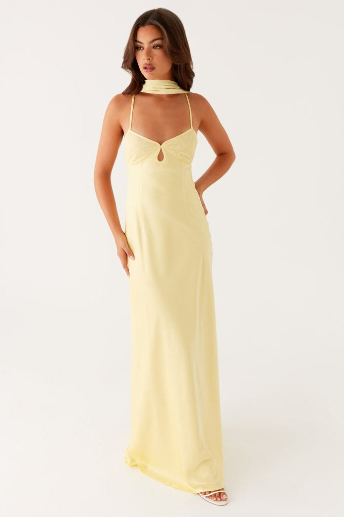 Women's elegant V-neck maxi dress with a tie back, a stunning sleeveless option for parties & special occasions.