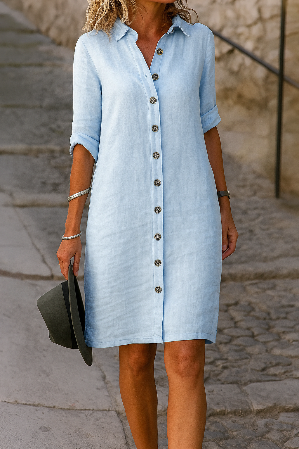 Stylish women's V-neck summer dress, an elegant and casual midi option. Keywords: summer dress, v-neck, casual, elegant, womens fashion, midi dress.
