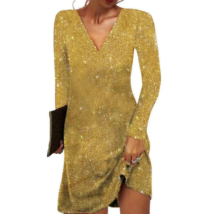 Elegant women's V-neck wrap midi dress in black, perfect for formal events or parties.
