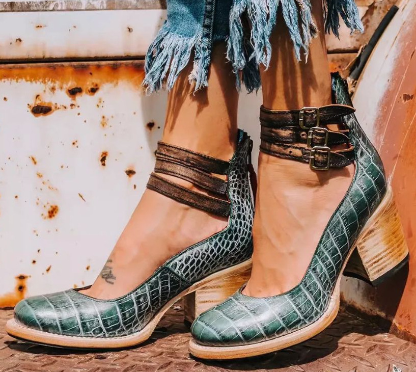 Walkable women's vintage block heel ankle strap heels, combining comfort with timeless elegance.