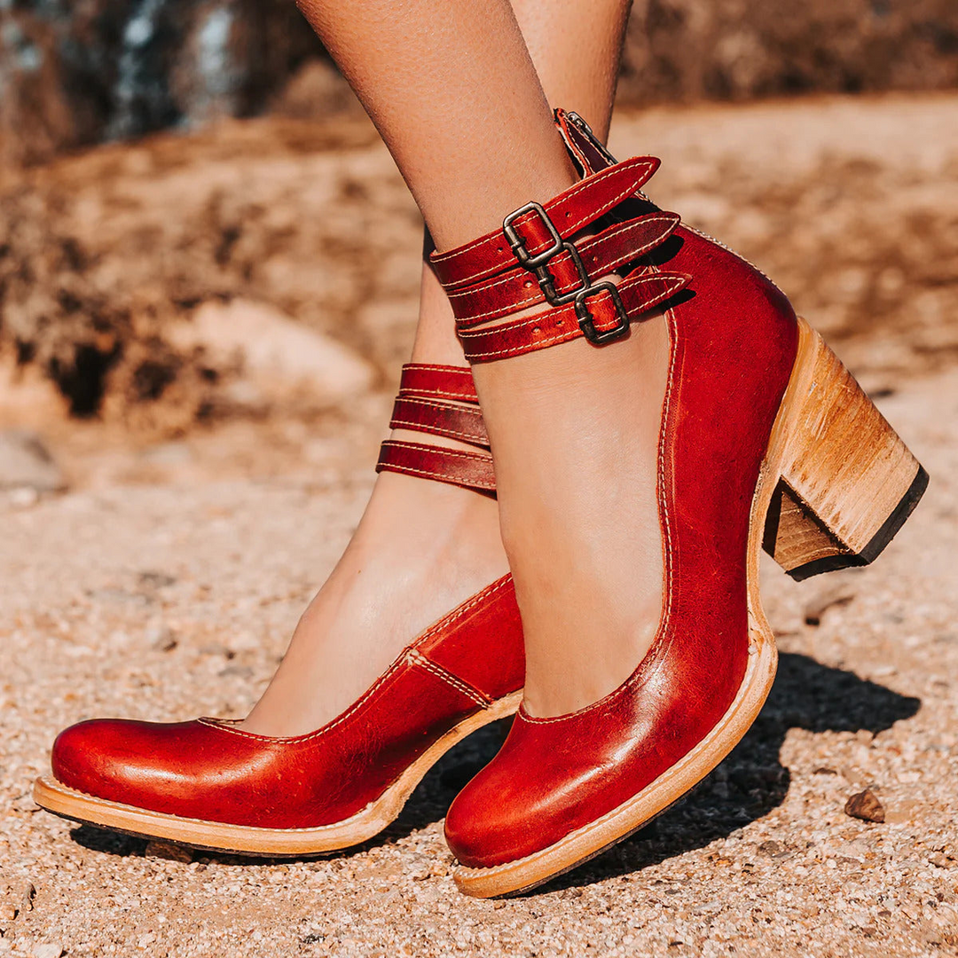 Summer party-ready vintage ankle strap heels for women, with a chic and stable block heel design.