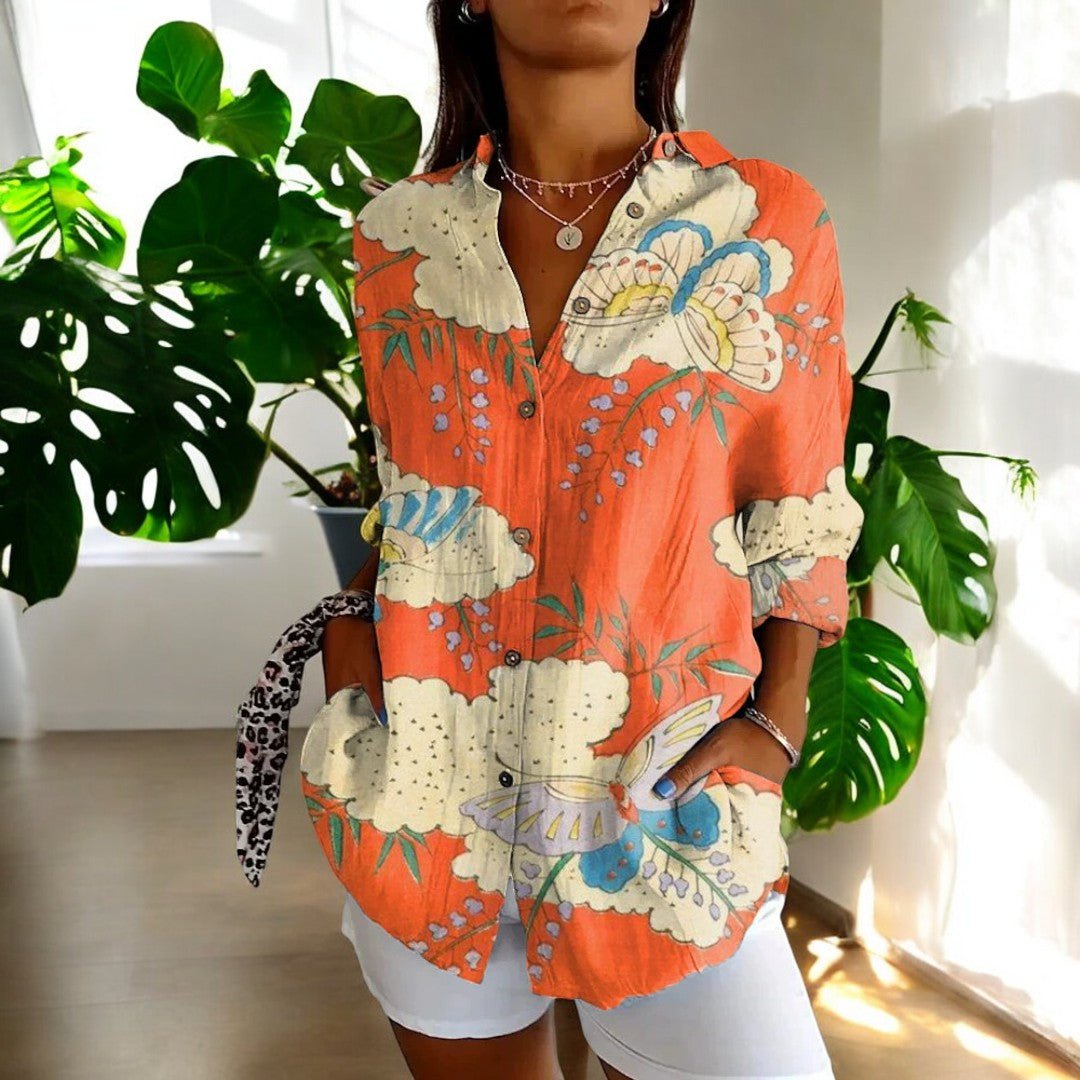 Versatile women's elegant vintage blouse, long sleeve. Classic patterned top for all seasons & fashionable comfort.