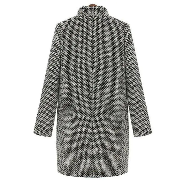 Classic women's long houndstooth coat, stylish vintage outerwear with a timeless appeal.