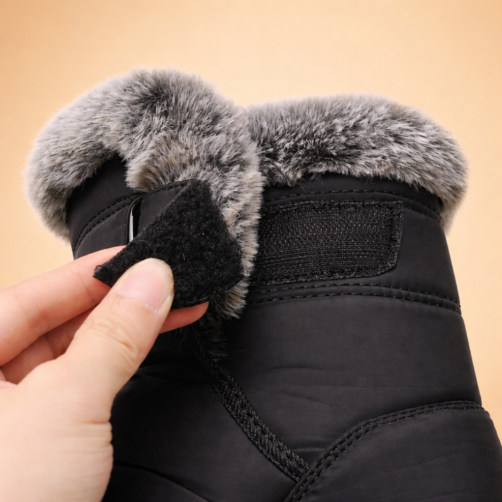 Fashionable women's ankle snow boots, warm and lined for cozy comfort in winter's cold. Elegant.