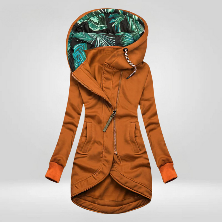 Women's sleek waterproof winter coat with a hood, offering windproof and warm protection.