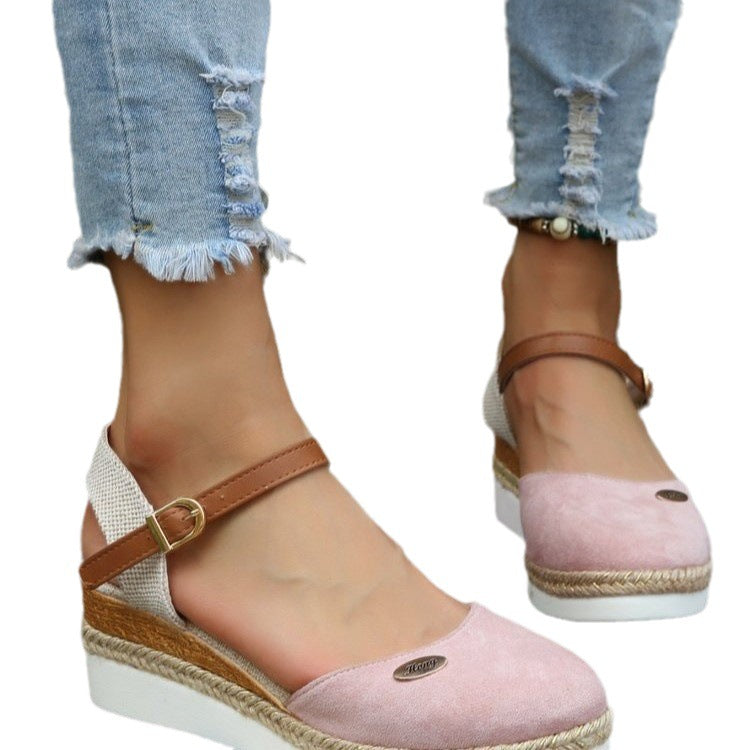 Chic woven strap wedge sandals, women's slip-on style, blending comfort with elegant summer design.