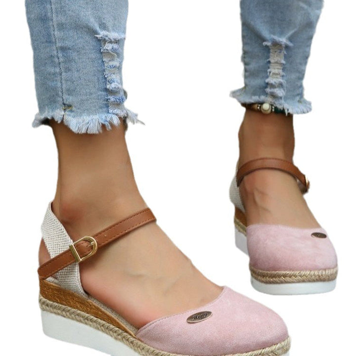 Chic woven strap wedge sandals, women's slip-on style, blending comfort with elegant summer design.