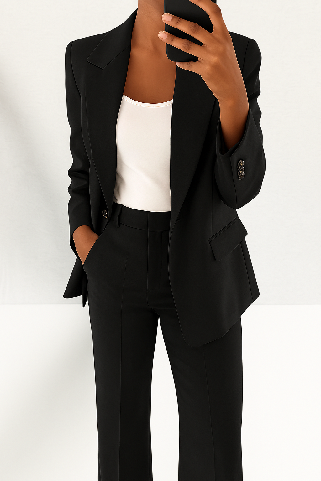 Women's professional maroon blazer and trouser suit set, a bold and elegant business attire option.