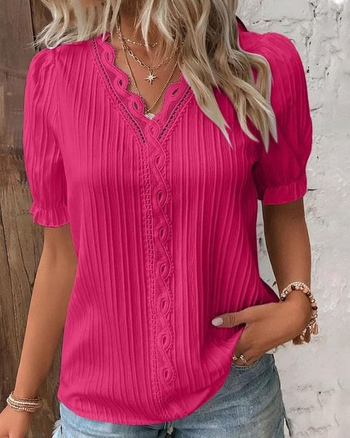 New elegant lace blouse, a versatile V-neck top for women's casual fashion.