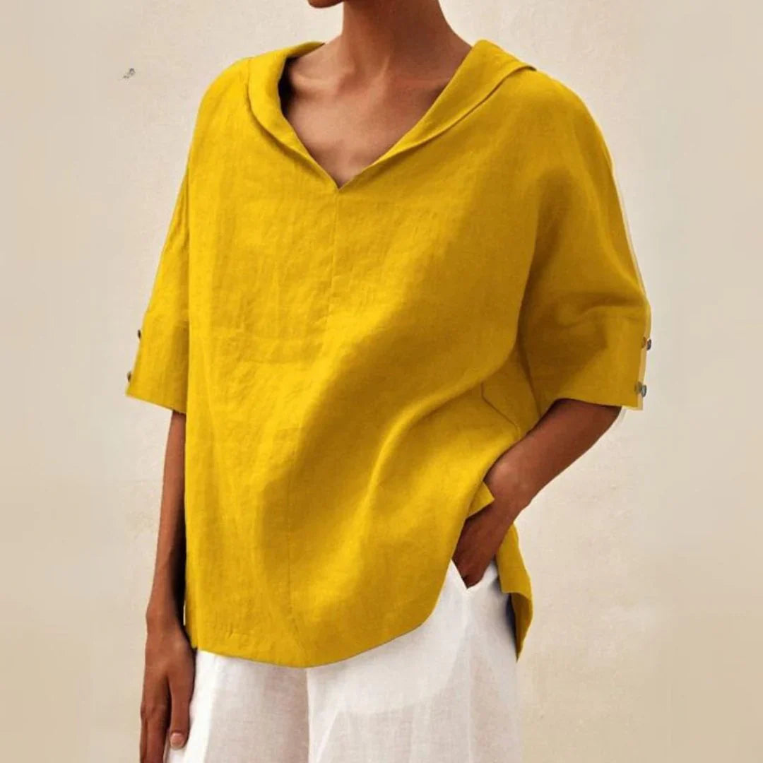 White linen button-down shirt for women, a comfortable and elegant summer casual top