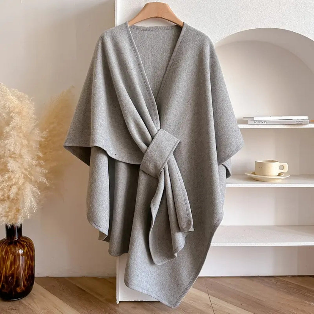 Elegant women's white microfiber blend shawl coat, new arrival for wind-resistant winter fashion.