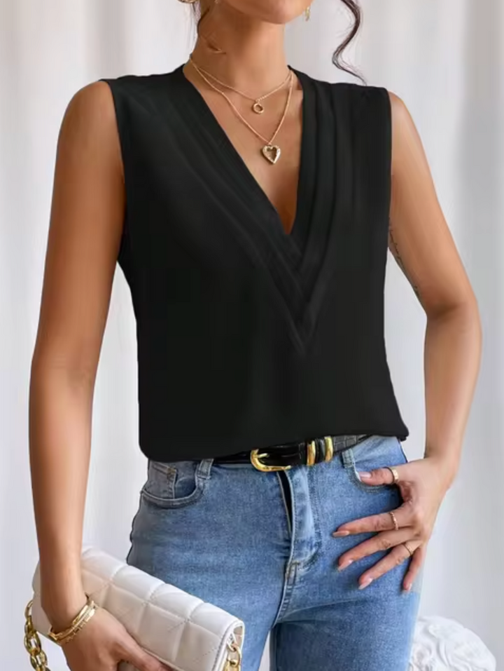 New V-neck sleeveless top for women, perfect for elegant spring and summer casual wear.