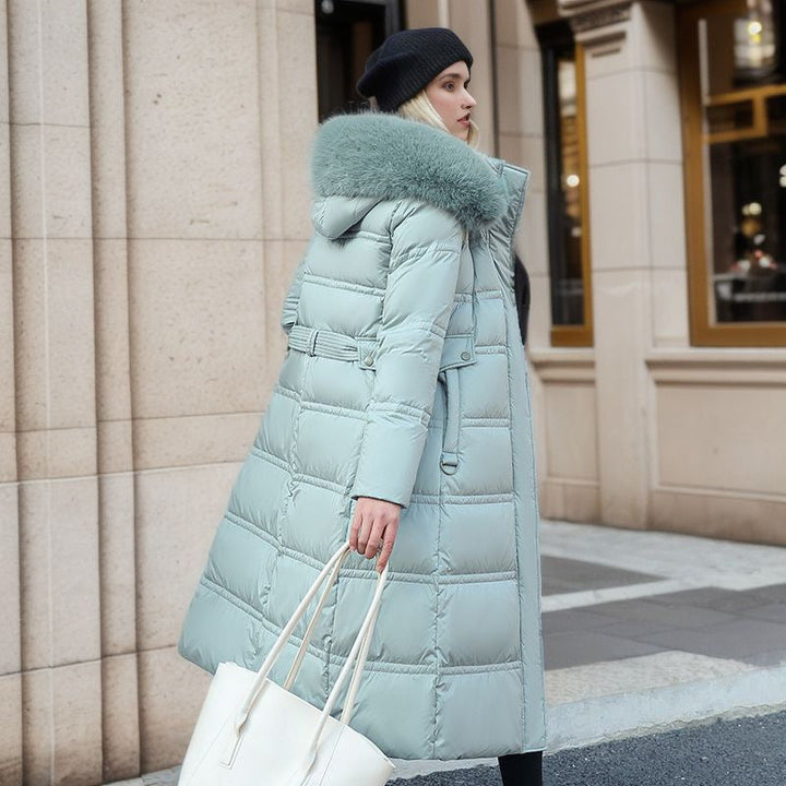 Chic women's winter coat, polyester blend, elegant, with a versatile removable hood.