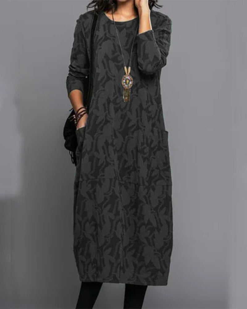 Full-length maxi dress for women with long sleeves and pockets, a versatile and elegant winter staple.