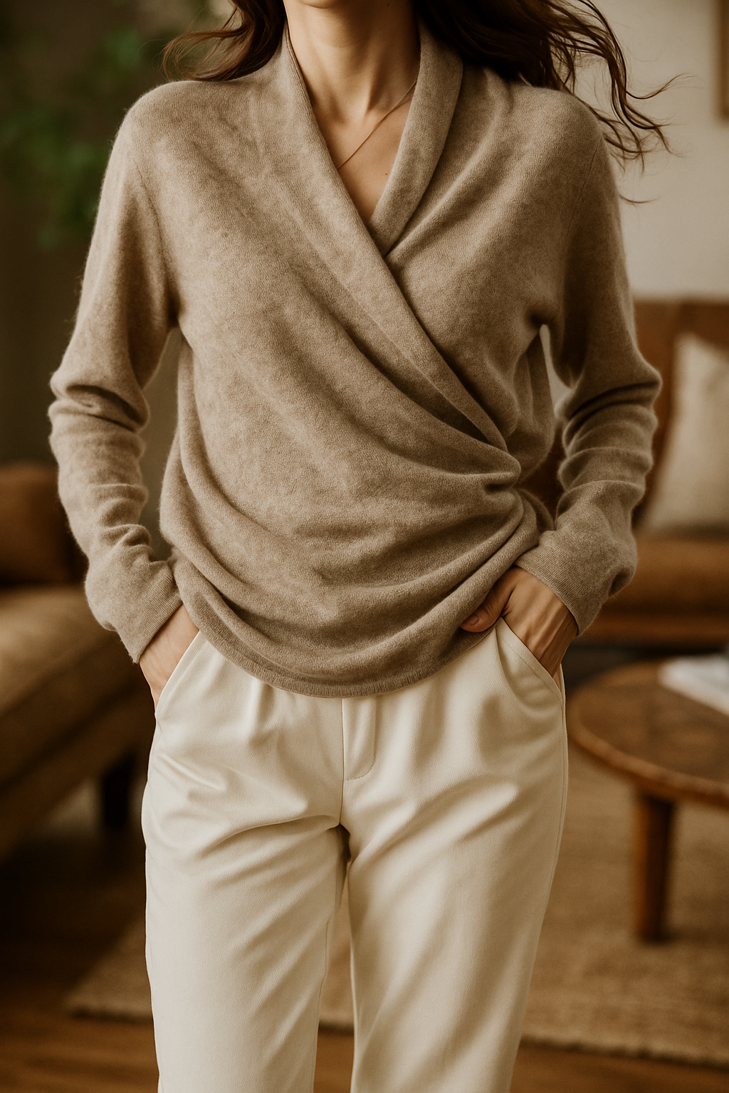 Comfortable women's long sleeve V-neck knit sweater, the perfect winter wrap for any occasion.