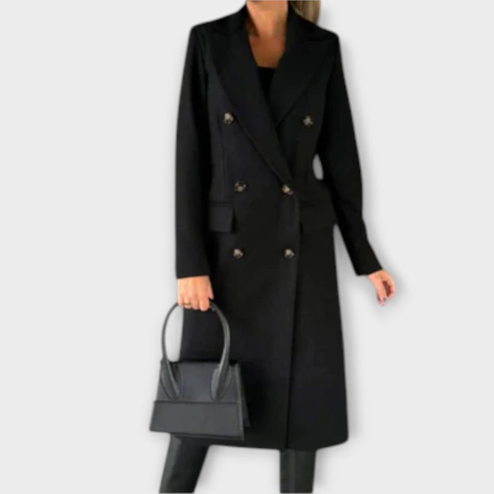 Women's elegant long wool blend coat, a stylish and warm choice for winter outerwear fashion.