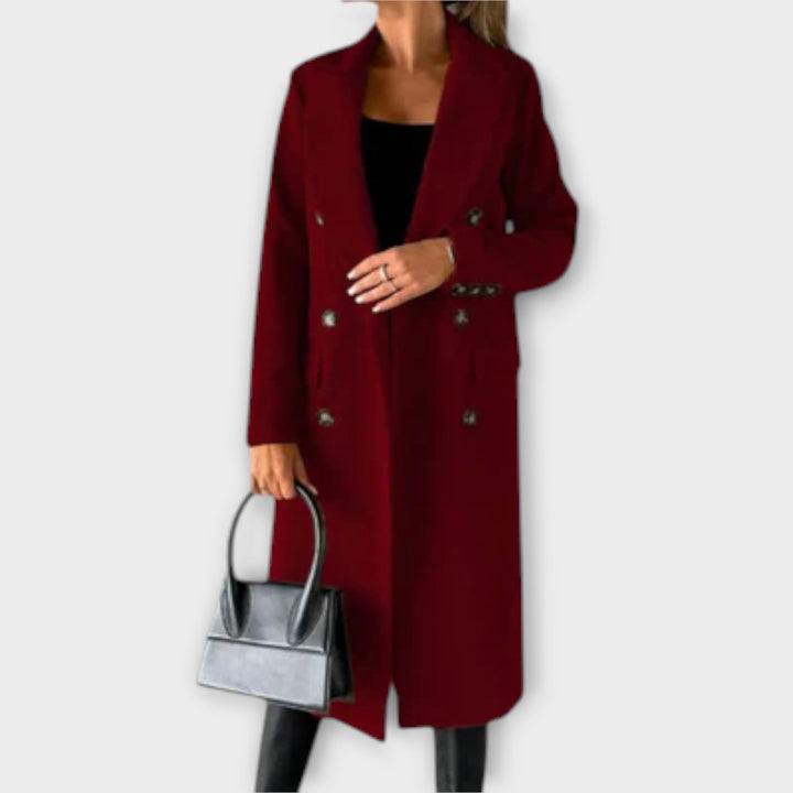 Women's sophisticated long wool blend winter coat, perfect elegant outerwear for chilly days.