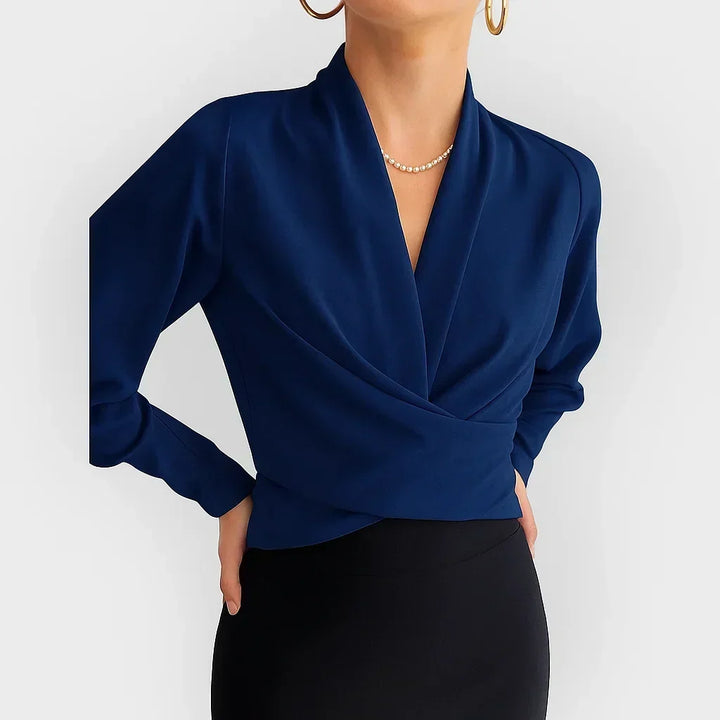 Elegant women's wrap blouse, perfect for office wear or a chic casual look. Versatile fashion top.