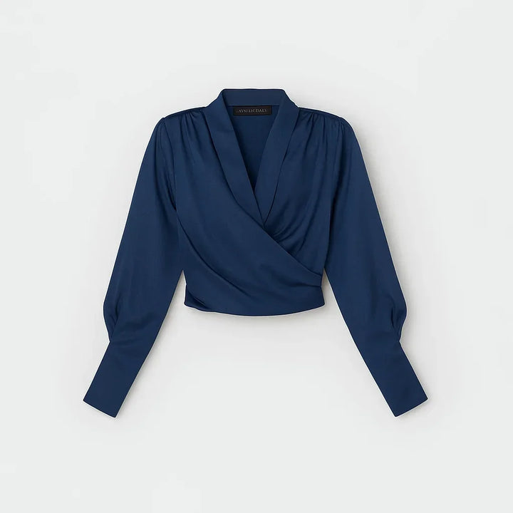 Classic women's elegant wrap blouse. Ideal for versatile office wear or sophisticated casual outfits.