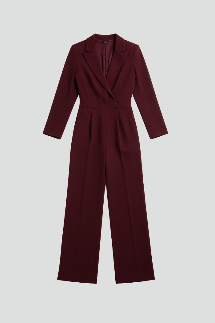 Elegant women's wrap-front wide-leg jumpsuit, perfect for formal evening wear or business attire