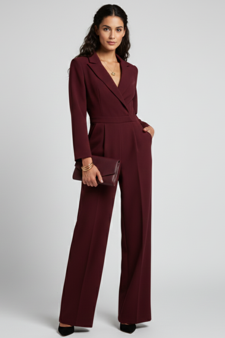 Tailored wide-leg jumpsuit for women, featuring a stylish wrap-front design for winter fashion