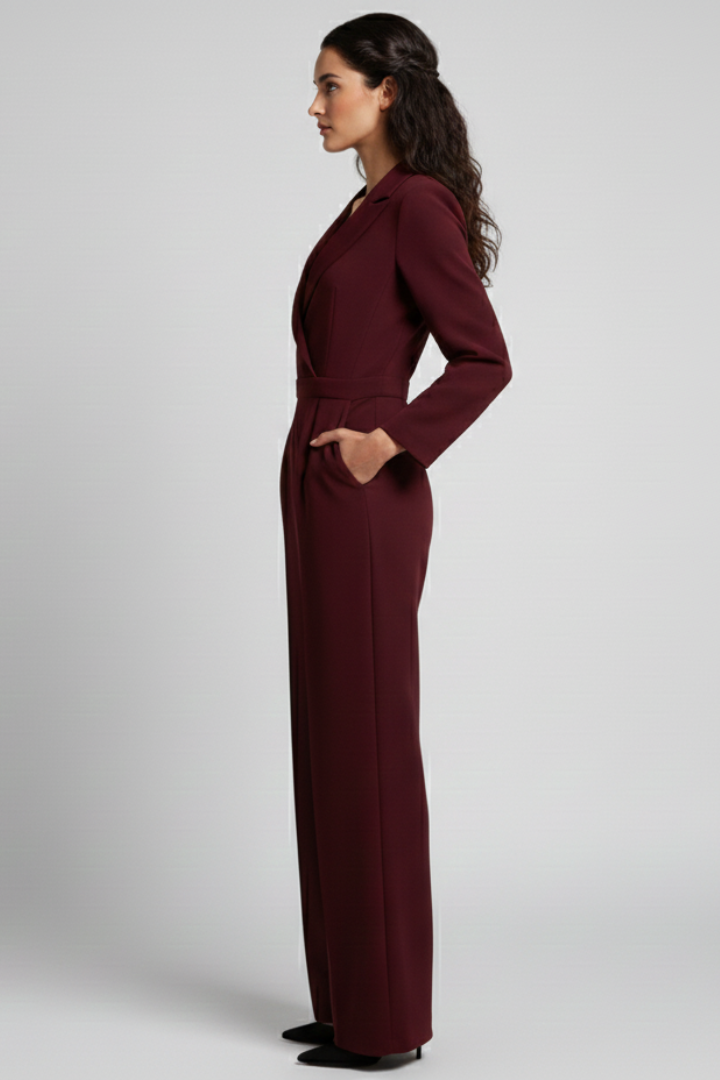 Chic women's jumpsuit, wide-leg cut with a wrap-front, ideal for sophisticated occasions
