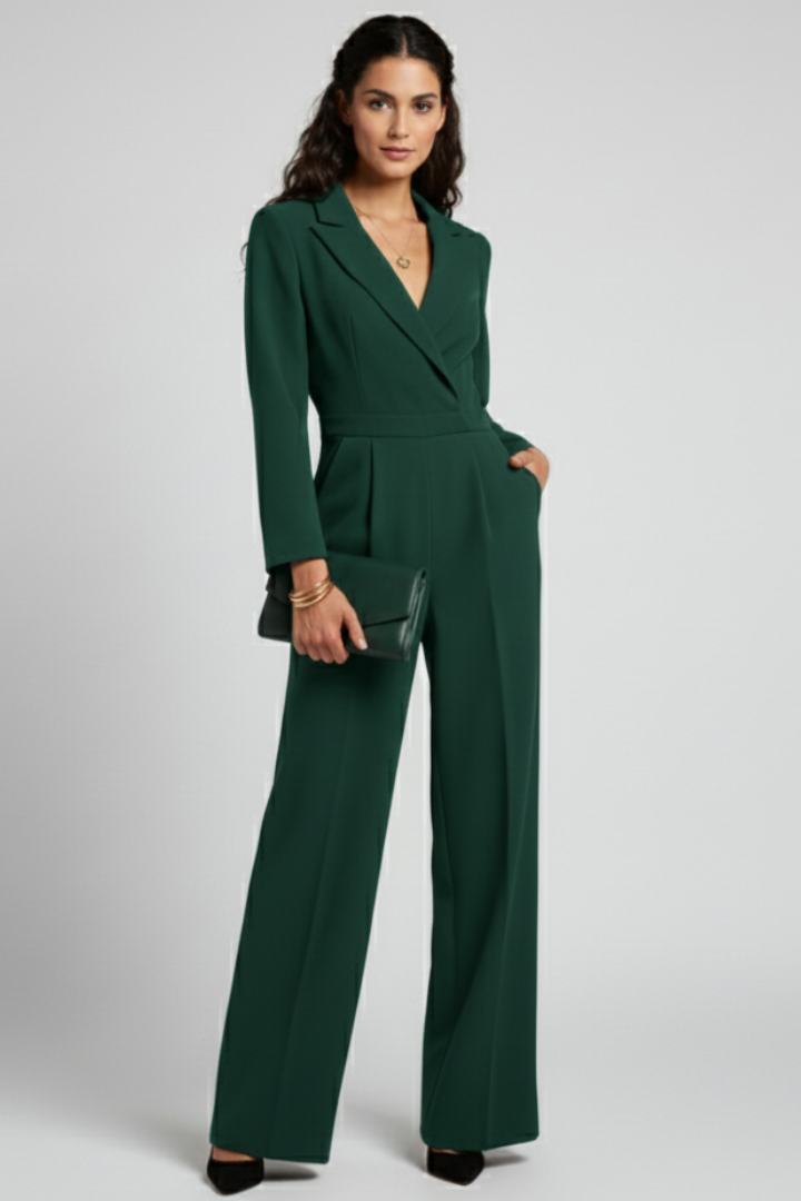 Women's tailored jumpsuit, wide-leg silhouette with a flattering wrap-front, versatile for events
