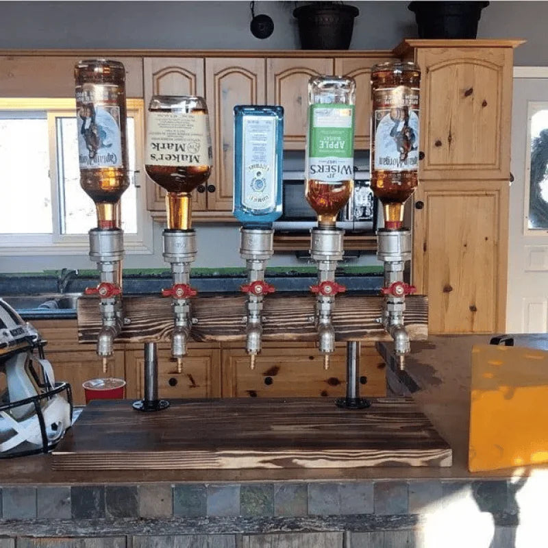 Stylish wooden drink dispenser, a functional & elegant kitchen decor piece. Perfect for serving drinks at home.