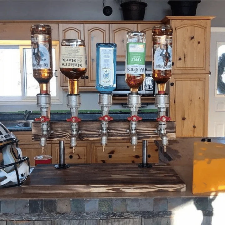 Stylish wooden drink dispenser, a functional & elegant kitchen decor piece. Perfect for serving drinks at home.